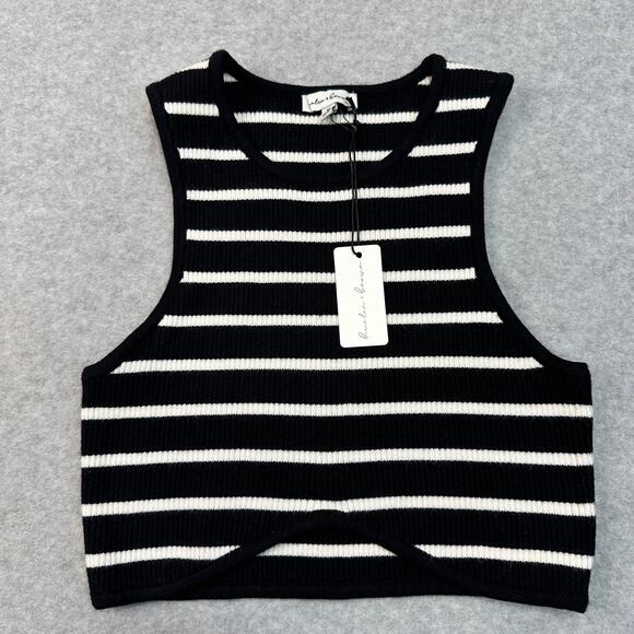 Hunter & Brown Tops - Hunter & Brown Cropped Tank WMNS M Black White Striped Racerback Ribbed Stretchy